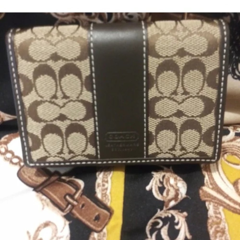 NWOT Authentic Coach Coated Canvas Signature Mini Wallet w Leather